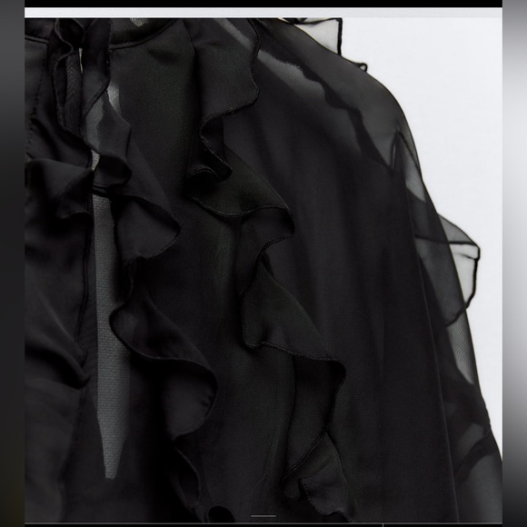 Zara semi sheer oversized ruffle organza blouse - Picture 7 of 12